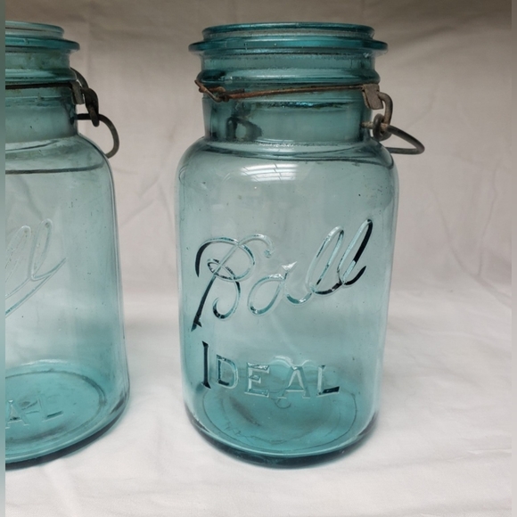 Vintage Ball Blue Glass Ideal Mason Jar Set Of 2 Jars - Picture 3 of 4